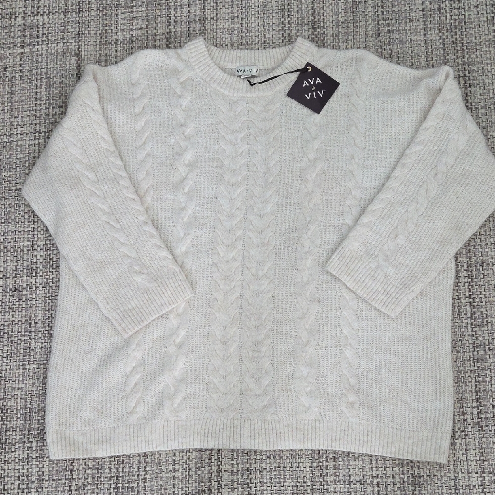 Ava & Viv Ivory Heather Fisherman Knit Sweater NWT